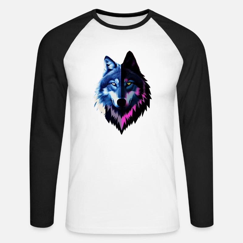 Wolf - Unisex Baseballshirt langarm - Weiß/Schwarz