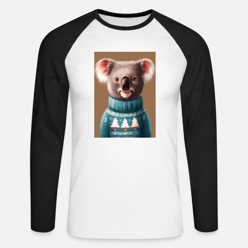 Koala im Weihnachtspullover - Unisex Baseballshirt langarm - Weiß/Schwarz