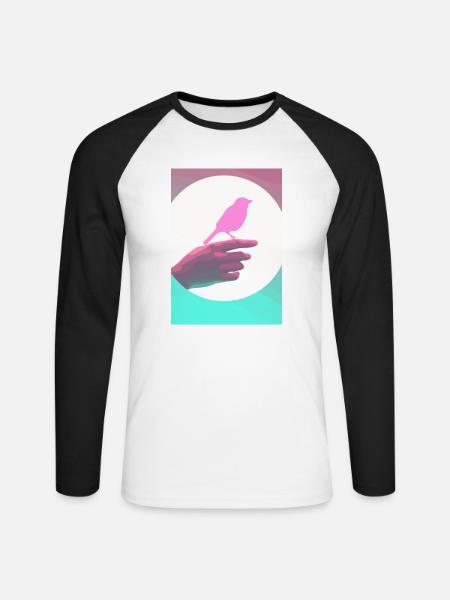 Retro-Vogel - Unisex Baseballshirt langarm - Weiß/Schwarz