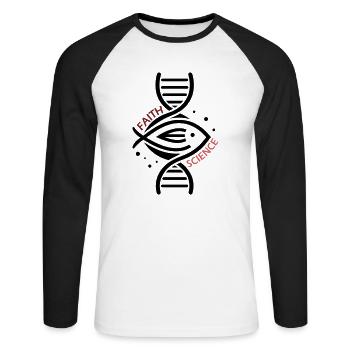 Science & Faith - DNA & Fisch. - Unisex Baseballshirt langarm - Weiß/Schwarz - Vorne - Nik (191cm)