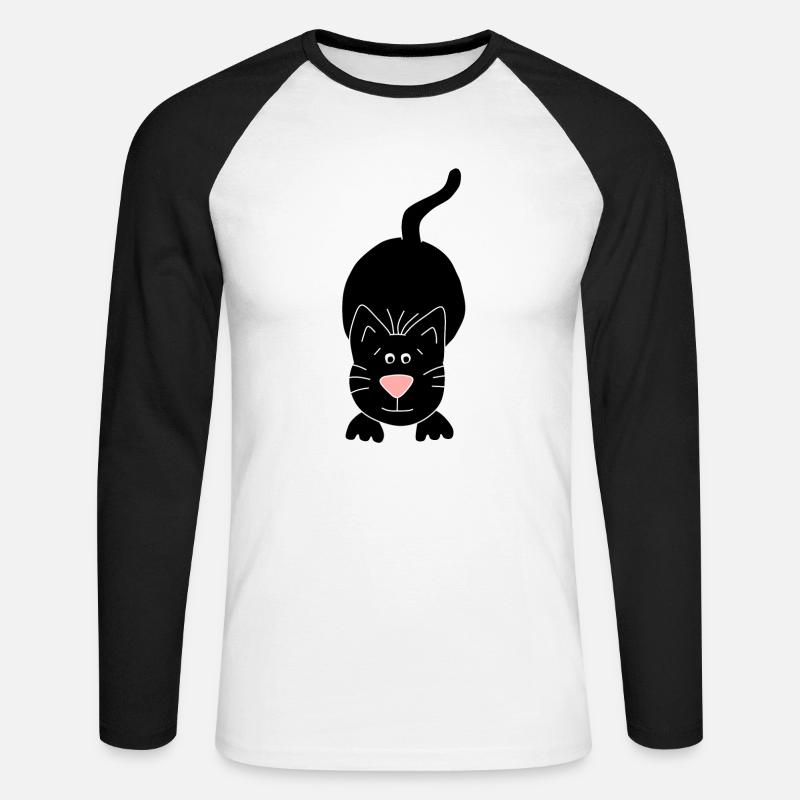schwarze Katze - Unisex Baseballshirt langarm - Weiß/Schwarz