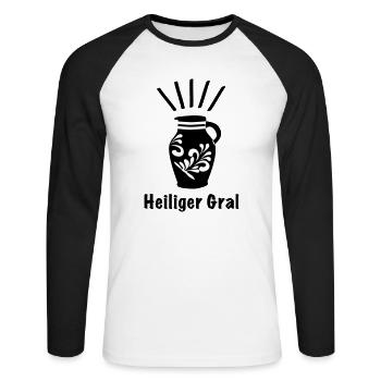 Bembel HeiligerGral - Das Frankfurter Original - Unisex Baseballshirt langarm - Weiß/Schwarz - Vorne - Nik (191cm)