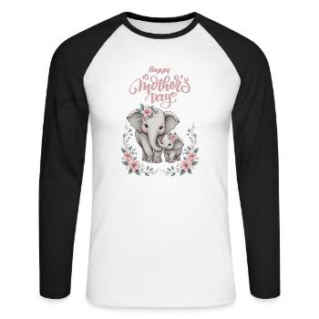 Mother's Love Elephant & Calf Floral Wreath - Unisex Baseballshirt langarm - Weiß/Schwarz - Vorne - Nik (191cm)