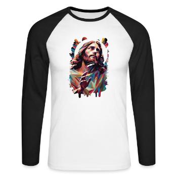 Jésus Bible Religion Chrétienne Croix Chrétienne Chrétienne - T-shirt baseball manches longues Homme - blanc/noir - Devant - Nik (191cm)