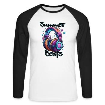 Kopfhörer / Audio / Musik / Klang / cool - Unisex Baseballshirt langarm - Weiß/Schwarz - Vorne - Nik (191cm)