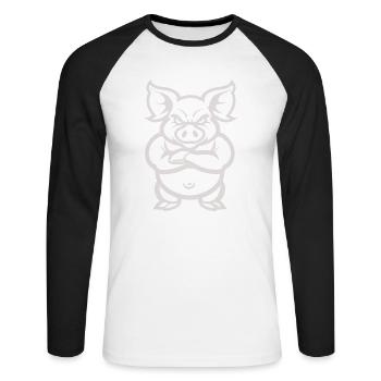 animal porcin - T-shirt baseball manches longues Homme - blanc/noir - Devant - Nik (191cm)