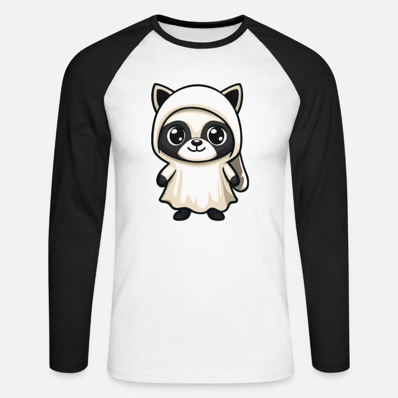 Waschbär Halloween Comic Geist - Unisex Baseballshirt langarm - Weiß/Schwarz