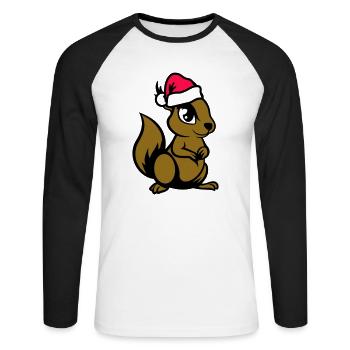 Écureuil Bande dessinée Animal Noël - T-shirt baseball manches longues Homme - blanc/noir - Devant - Nik (191cm)