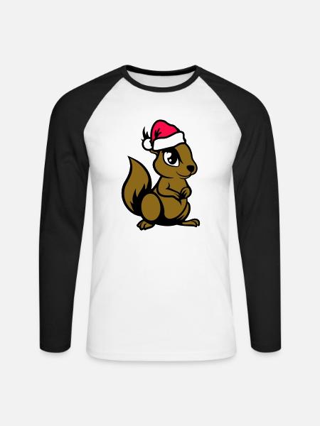 Squirrel Comic Animal Christmas - Unisex Long Sleeve Baseball T-Shirt - white/black