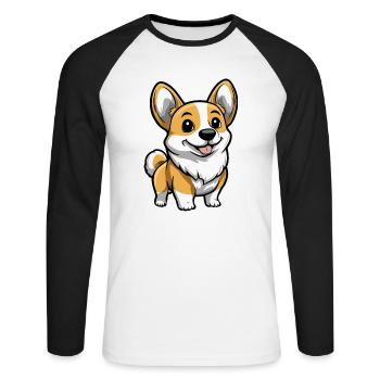 Corgi Dog Comic Cute - Unisex Long Sleeve Baseball T-Shirt - white/black - Front - Nik (191cm)
