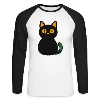 Chat Halloween Drôle de chat - T-shirt baseball manches longues Homme - blanc/noir - Devant - Nik (191cm)