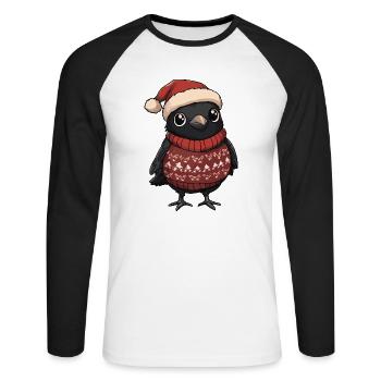 Rabe Krähe Weihnachten Comic - Unisex Baseballshirt langarm - Weiß/Schwarz - Vorne - Nik (191cm)