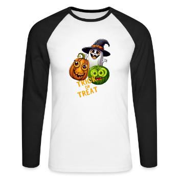 Süßes oder Saures - Gruselig und albern - Unisex Baseballshirt langarm - Weiß/Schwarz - Vorne - Nik (191cm)