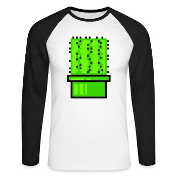 Cactus Cacti Retro Video Game Pixel Flower Pot - Unisex Long Sleeve Baseball T-Shirt - white/black - Front - Nik (191cm)