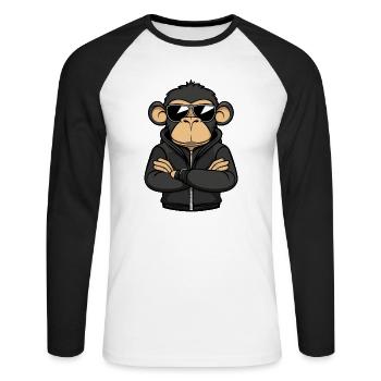 Aap Strip - Mannen baseballshirt lange mouw - wit/zwart - Voor - Nik (191cm)