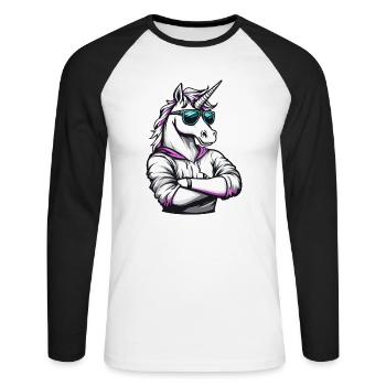 Bande dessinée Licorne - T-shirt baseball manches longues Homme - blanc/noir - Devant - Nik (191cm)