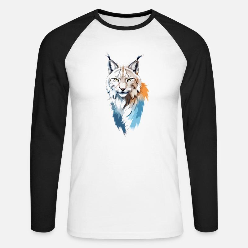 Luchs-Vektor-Kunst mit lebendiger Farbillustration - Unisex Baseballshirt langarm - Weiß/Schwarz