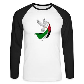 Free Palestine Design – Statement for Peace - Unisex Long Sleeve Baseball T-Shirt - white/black - Front - Nik (191cm)