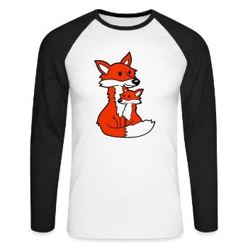 2 Foxes Mother Red Fox Little Child Father Mom - Unisex Long Sleeve Baseball T-Shirt - white/black - Front - Nik (191cm)