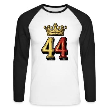 44 Zahl Krone - Unisex Baseballshirt langarm - Weiß/Schwarz - Vorne - Nik (191cm)
