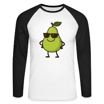birne comic cool - Unisex Baseballshirt langarm - Weiß/Schwarz - Vorne - Nik (191cm)