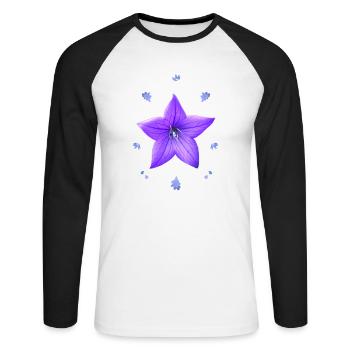 Campanule violet motif floral fleur bleue - T-shirt baseball manches longues Homme - blanc/noir - Devant - Nik (191cm)
