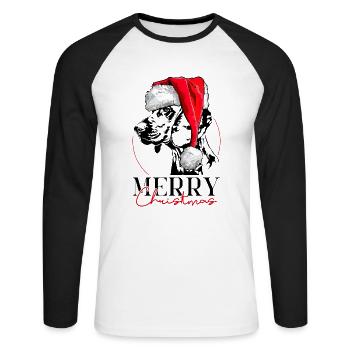 Père Noël CHIEN DE SUEUR HANOVRIEN Joyeux Noël - T-shirt baseball manches longues Homme - blanc/noir - Devant - Nik (191cm)