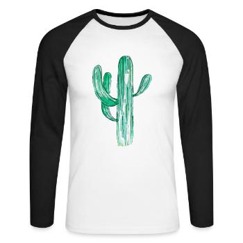Aquarell Kaktus - Unisex Baseballshirt langarm - Weiß/Schwarz - Vorne - Nik (191cm)