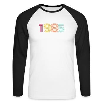 1985 VINTAGE - T-shirt baseball manches longues Homme - blanc/noir - Devant - Nik (191cm)