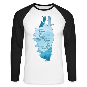 Randonnée Corse GR 20 carte GR20 corse rando gr20 - T-shirt baseball manches longues Homme - blanc/noir - Devant - Nik (191cm)