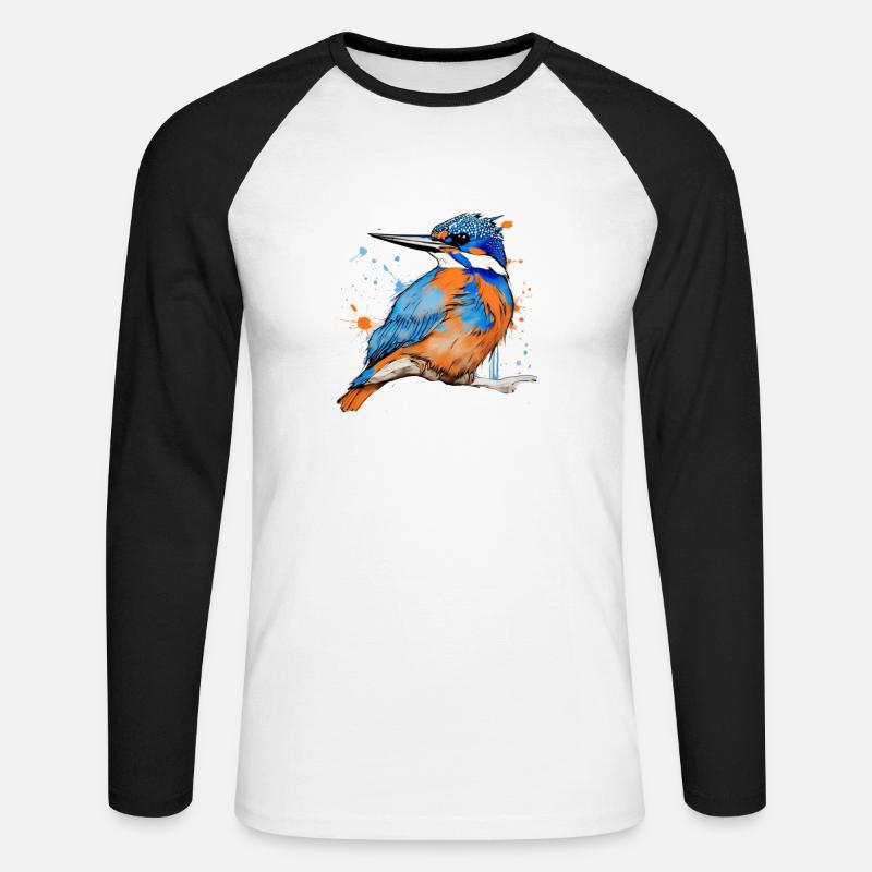Eisvogel,Zeichnung,bunt,vogel,Graffiti,sketch - Unisex Baseballshirt langarm - Weiß/Schwarz