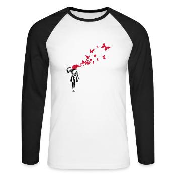 Butterfly Suicide - Unisex Baseballshirt langarm - Weiß/Schwarz - Vorne - Nik (191cm)