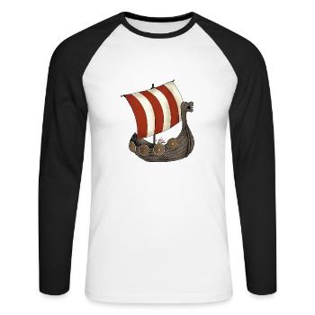 Eriks Winkingerschiff - Unisex Baseballshirt langarm - Weiß/Schwarz - Vorne - Nik (191cm)