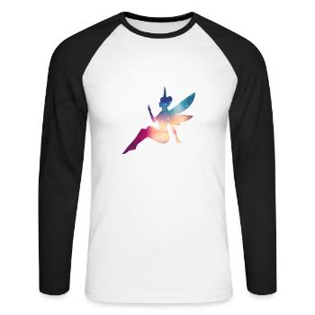 Elfe fée arc en ciel créature mythique coloré magie - T-shirt baseball manches longues Homme - blanc/noir - Devant - Nik (191cm)