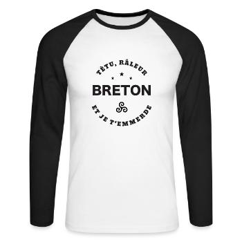 Breton Têtu, raleur - T-shirt baseball manches longues Homme - blanc/noir - Devant - Nik (191cm)