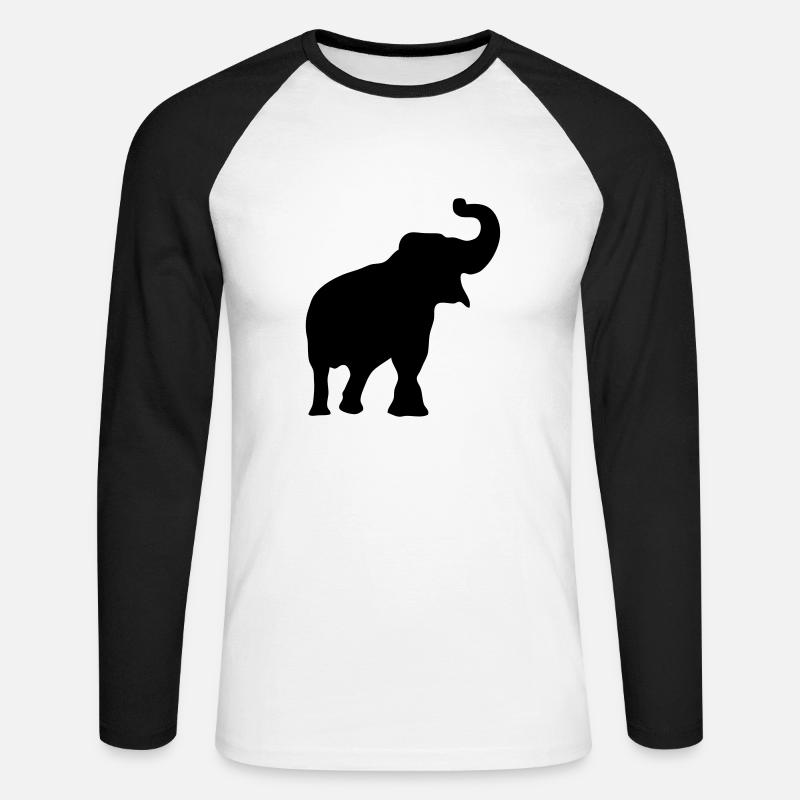 Elefanten Silhouette Schatten shadow3 - Unisex Baseballshirt langarm - Weiß/Schwarz