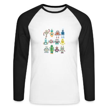Roboter Retro - Unisex Baseballshirt langarm - Weiß/Schwarz - Vorne - Nik (191cm)