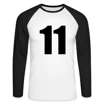 11 - Unisex Long Sleeve Baseball T-Shirt - white/black - Front - Nik (191cm)