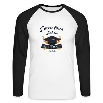 j'men fous j'ai eu mon bac facile - cadeau - T-shirt baseball manches longues Homme - blanc/noir - Devant - Nik (191cm)