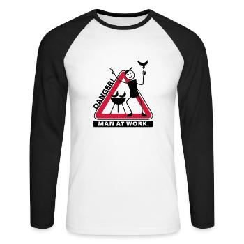 man_at_grill - T-shirt baseball manches longues Homme - blanc/noir - Devant - Nik (191cm)