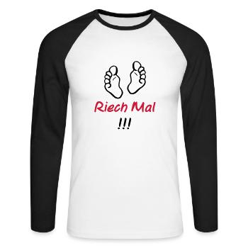 riech_mal - Unisex Baseballshirt langarm - Weiß/Schwarz - Vorne - Nik (191cm)