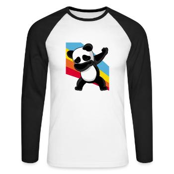 Retro Vintage Style Pop Art Dabbing Dab Panda Bär - Unisex Baseballshirt langarm - Weiß/Schwarz - Vorne - Nik (191cm)