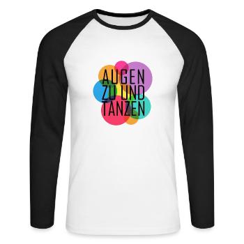 Augen zu und tanzen - Unisex Baseballshirt langarm - Weiß/Schwarz - Vorne - Nik (191cm)