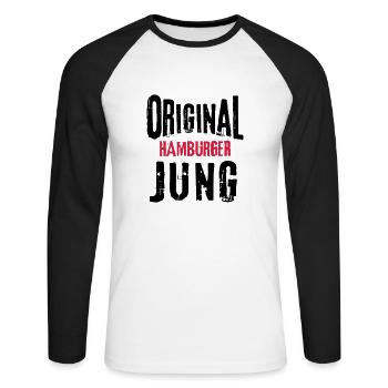 Hamburger Jung Hamburg Geschenk Mann Mundart - Unisex Baseballshirt langarm - Weiß/Schwarz - Vorne - Nik (191cm)