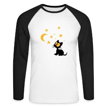 Chaton aux étoiles - T-shirt baseball manches longues Homme - blanc/noir - Devant - Nik (191cm)