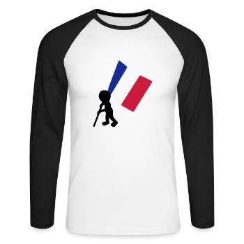 porte drapeau francais - T-shirt baseball manches longues Homme - blanc/noir - Devant - Nik (191cm)