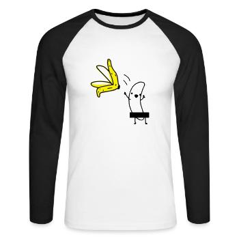 Striptease banane - T-shirt baseball manches longues Homme - blanc/noir - Devant - Nik (191cm)