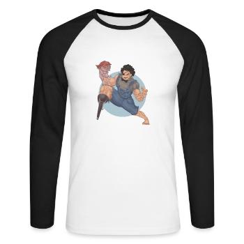 Pigarm Pirate - Unisex Baseballshirt langarm - Weiß/Schwarz - Vorne - Nik (191cm)