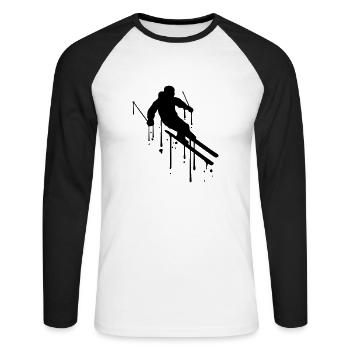 Des graffitis tombent en ski en montagne en hiver - T-shirt baseball manches longues Homme - blanc/noir - Devant - Nik (191cm)