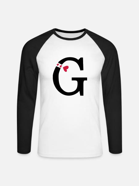 Großbuchstabe G mit Herzen - Unisex Baseballshirt langarm - Weiß/Schwarz